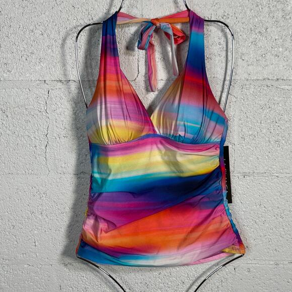 La Blanca woman's Island Halter Swim Tankini, Sunset Shores 4 MSRP $98 - Picture 1 of 9